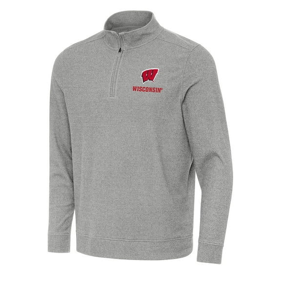 Men's Antigua Heather Gray Wisconsin Badgers Subtle Quarter-Zip Sweatshirt