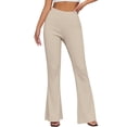 thumbnail image 4 of HongQid Women's High Waist Flare Pants – Yoga Casual Stretch Bell Bottom Trousers, Slim Fit Retro 70s Style Pants for All Seasons,Khaki M, 4 of 9