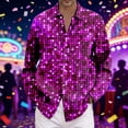 thumbnail image 2 of Telankuip Mens Sparkling Sequins Print Dress Shirt Mardi Gras Long Sleeve Button down Plus Size Casual Top Shirt Disco Party Nightclub Carnival Holiday Prom Fashion Outfits 8-Purple XL, 2 of 4