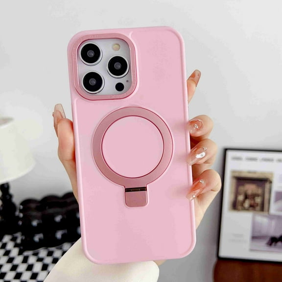 Cover for iPhone 12 Pro, Compatible with MagSafe Case,Slim Shockproof Anti-Scratch with Built-in Invisible Ring Holder Stand TPU Acrylic Back Case Cover, pink