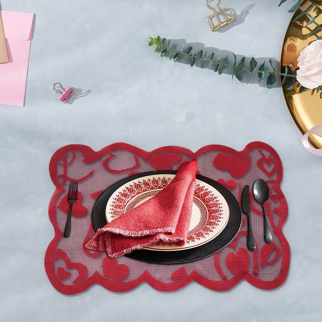 Aodebiao Napperons Cœur Rouges Amour Fête des Mères Tapis de Table Résistant à la Chaleur Lavable Essuyable Napperon pour Anniversaire Mariage Fête Cuisine Salle à Manger Déco Maison