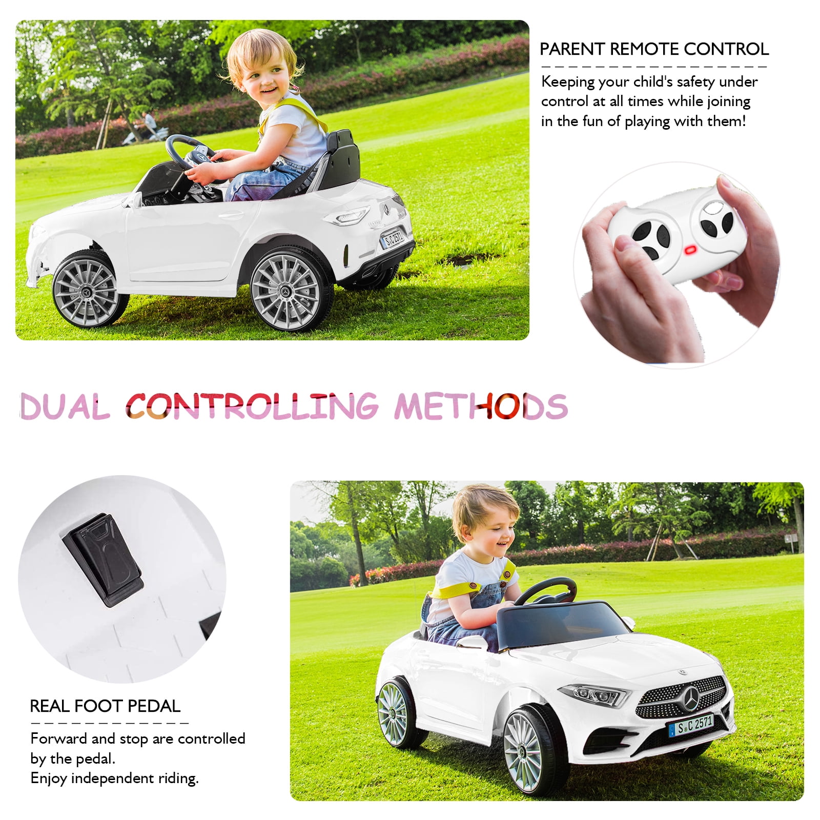 Bopilon Kids Electric Ride on Car with Remote Control, 12V Licensed Mercedes Benz Kids Car Battery Powered Electric Vehicles Toy Car, Adjustable Speed, Safety Belt, Music&LED Lights(White)
