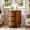 Warm Brown, variant on Fnova 26" Solid Wood End Table, Farmhouse Side Table with 3 Rattan Drawers, Slim Sofa Table Nightstand with Vintage Embossed Handles for Living Room, Bedroom, Finished Back, No Assembly