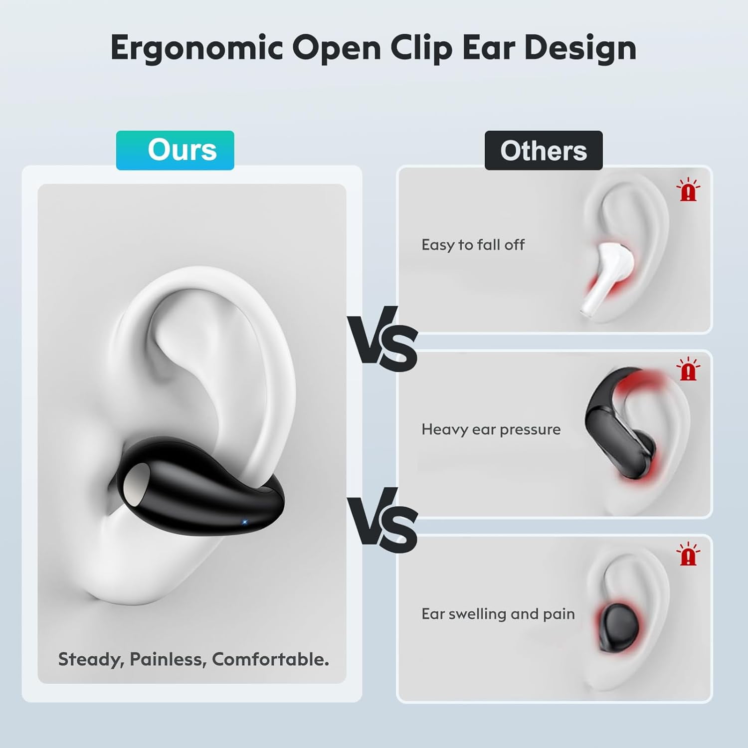 Open Ear Clip-On Earbuds, Wireless Bluetooth Headphones, Comfortable Wear Nice Secure Fit Earphones, Long Playtime, Digital Display Charging Case, Born for Sports (Black)