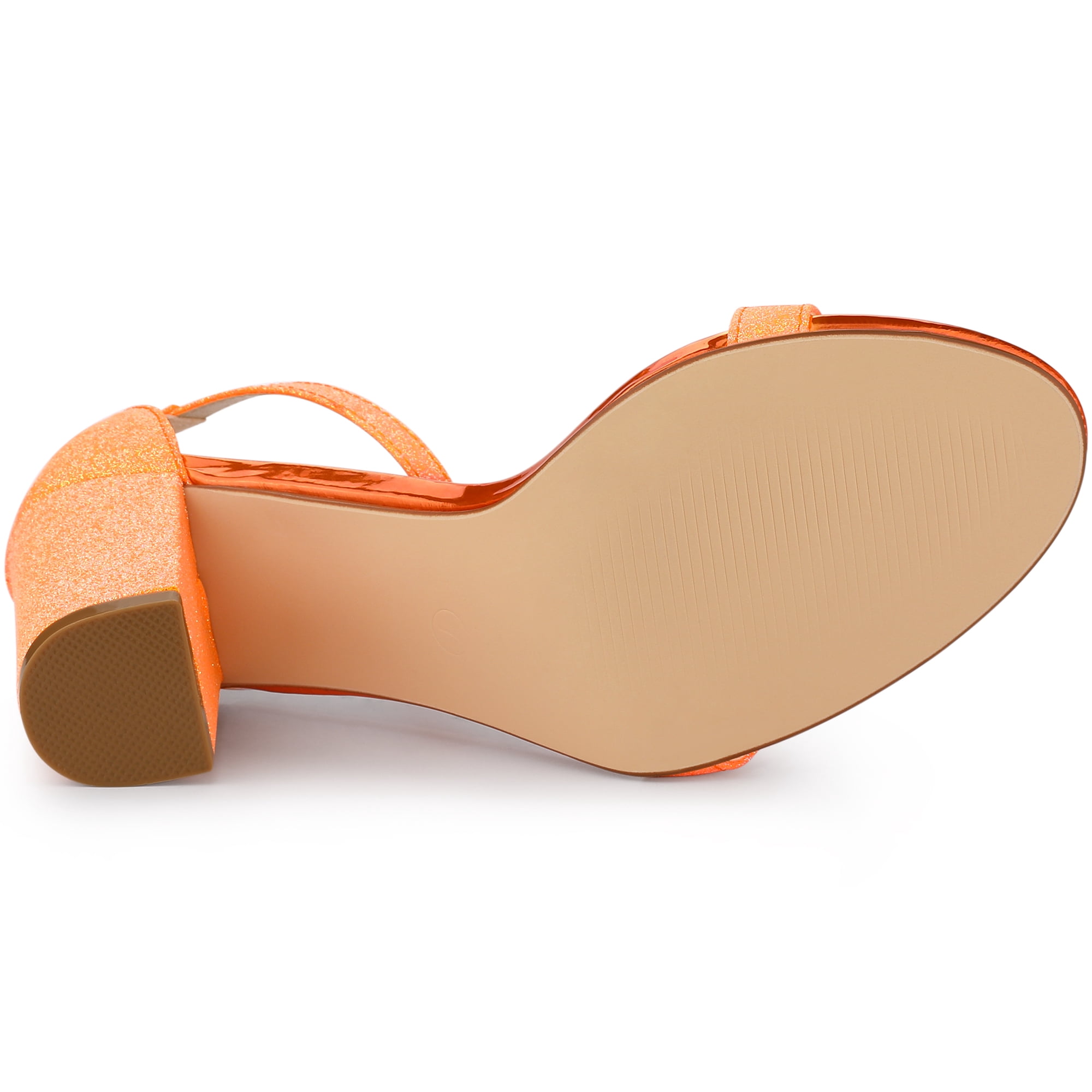 DARING DIVA Women's Ankle Strap Chunky Heels Glitter Vamp Open-Toe Sandals Orange 9