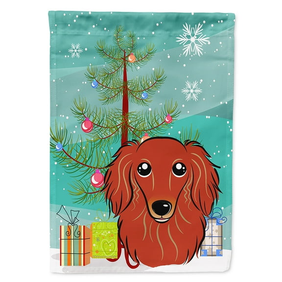 Caroline's Treasures BB1586CHF Christmas Tree and Longhair Red Dachshund Flag Canvas House Size , Large, multicolor