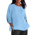 thumbnail image 2 of Bovemsi Ladies' Fashionable Casual Cotton and Linen Sleeve Seven Quarter Sleeve Top T Shirt, Blue Summer Women's Long Sleeve T-Shirts, L, 2 of 9