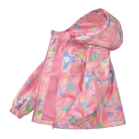 

SYNPOS Child Girls Camo Windproof Jacket Fleece Lined Outdoor Windbreaker 3-13Y