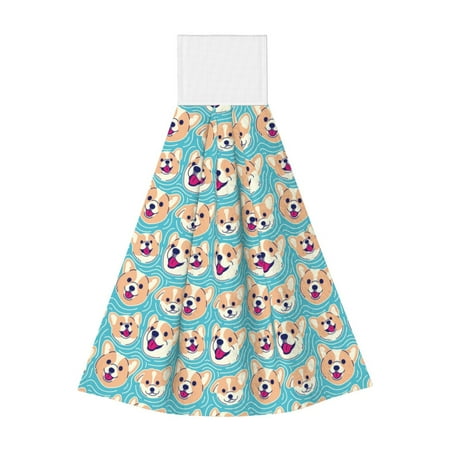 

Easygdp Cute Corgi Head Kitchen Hand Towels Hanging Tie Towels Fast Drying Dish Cloth with Loop for Bathroom Restroom Home Decor