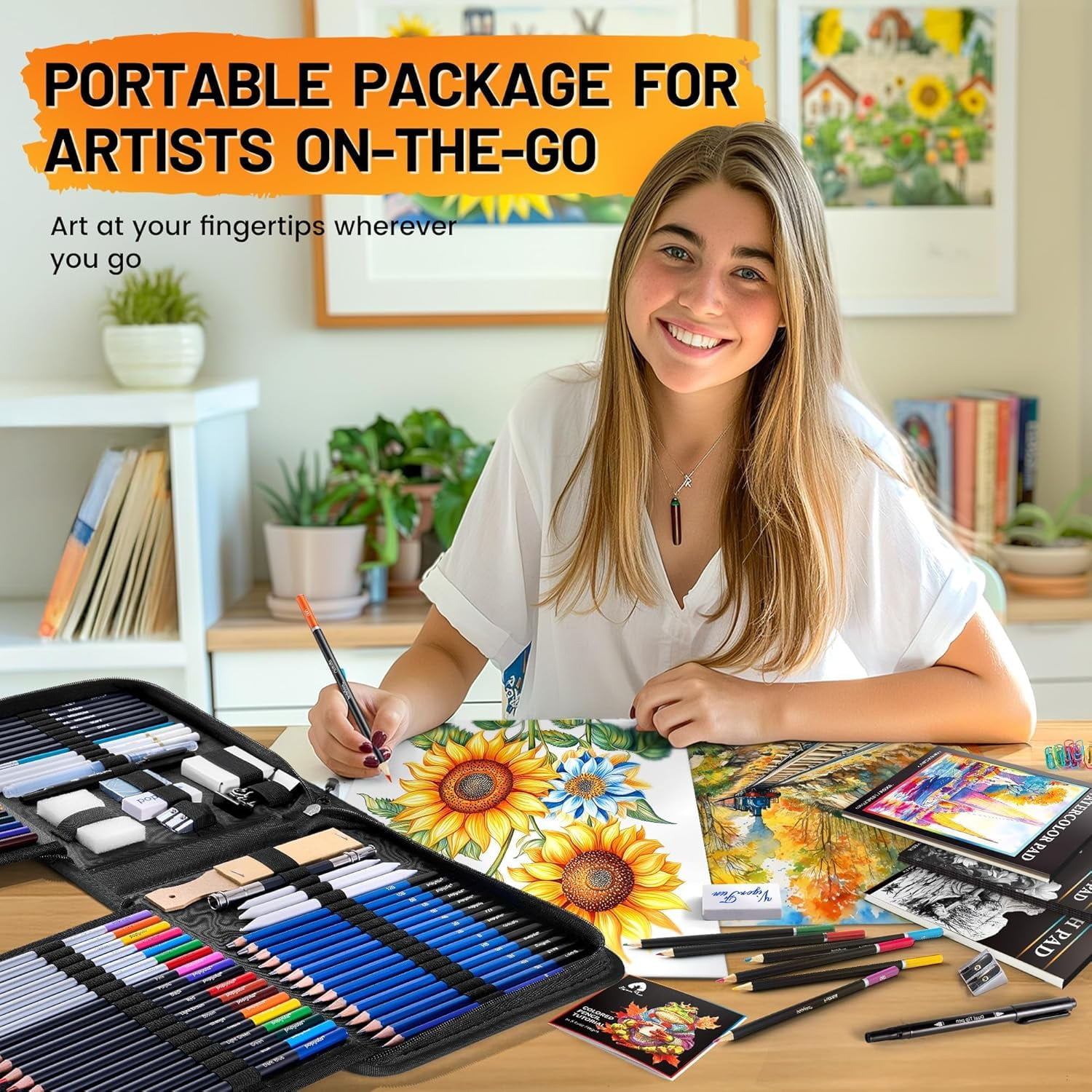 133 PCS Art Supplies Sketching Kit, Pro Drawing Pencils with  Colored Graphite Charcoal Watercolor & Metallic Pencils for Artists（Black)