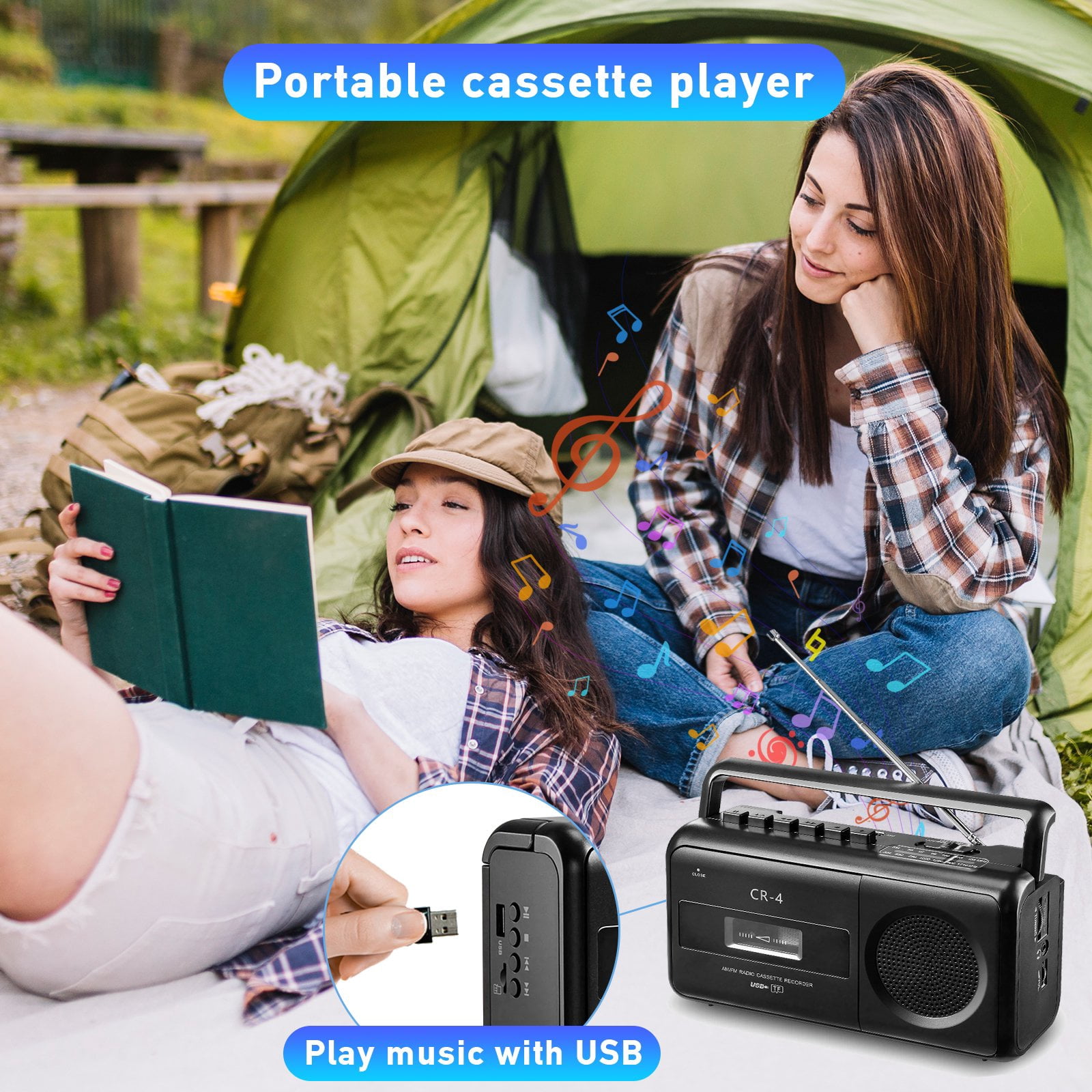Cassette Tape Player Boombox,Portable Cassette Player AM/FM/SW Radio Stereo,Tape Player/Recorder with Big Speaker and Earphone Jack,AC Powered or Battery Operated Black