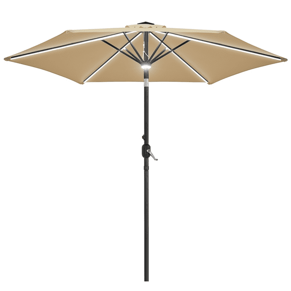 Renwick 9Ft Outdoor Patio Umbrella with Solar Powered LED Lights Strips, Tan