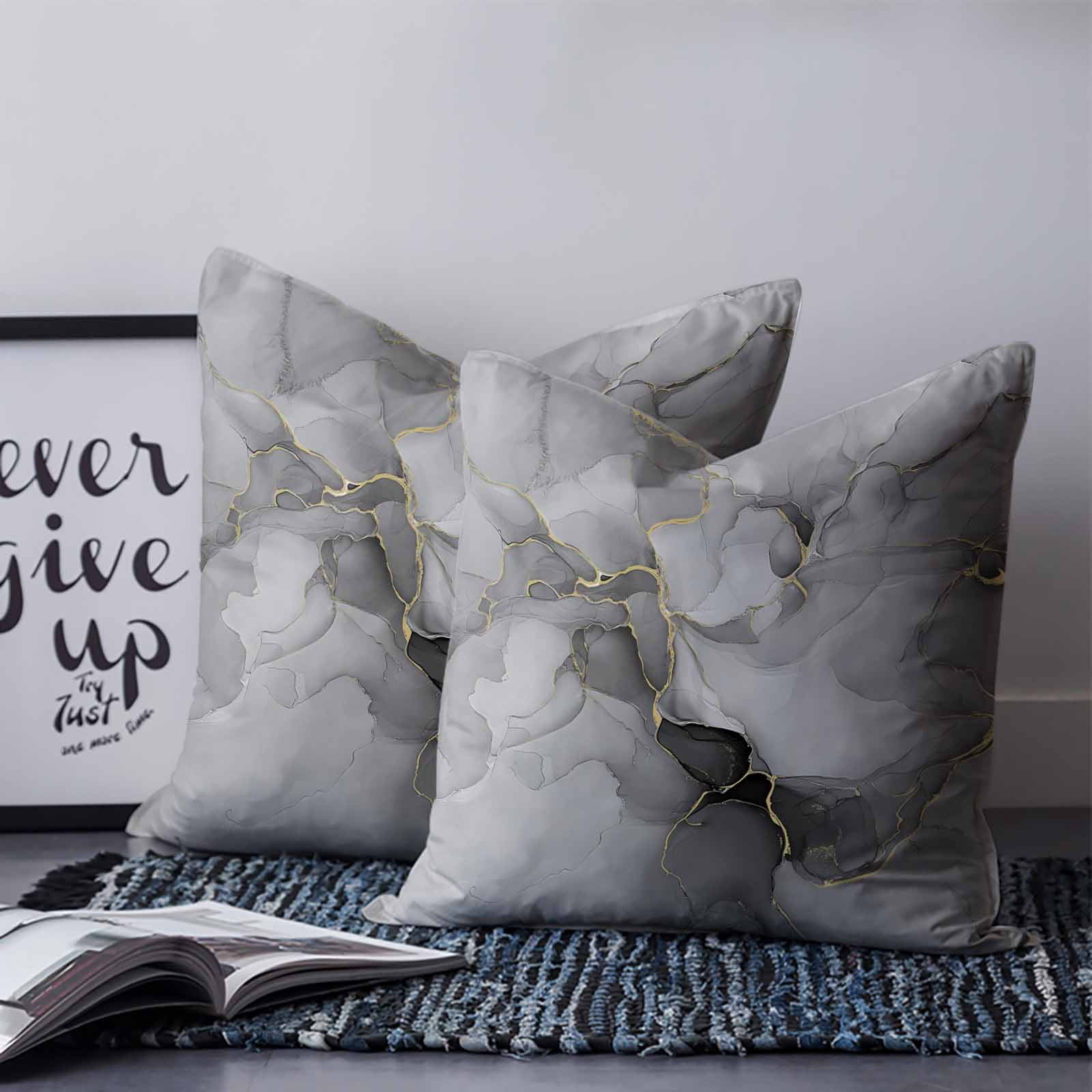 Grey Ombre Marble 24x24 Pillow Covers Set of 2, Gray Marble Crack Abstract Modern Throw Pillow Covers Decorative Couch Cushion Case, Microfiber Square Pillowcases for Bedroom Car Living Room