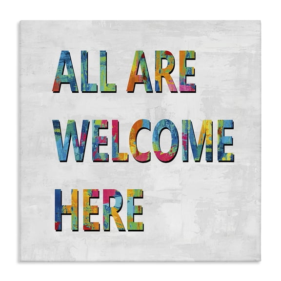 Stupell Industries Eclectic All Are Welcome Here Phrase Fun Bold Typography Canvas Art, 17 x 17, by Jamie MacDowell