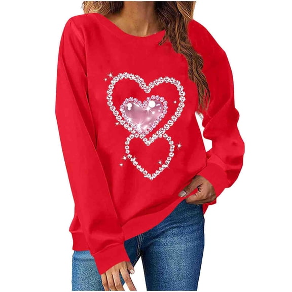 Aofany Womens Valentine's Day Sweatshirts Fashion Casual Long Sleeve Loose Pullover Soft Crewneck Tops