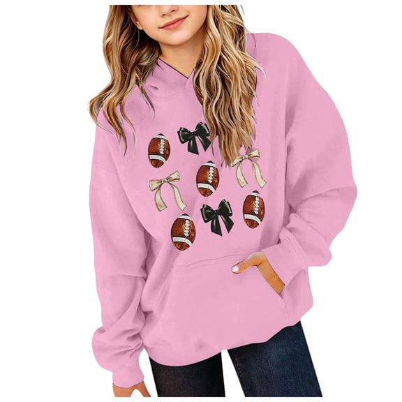 YDFCWXW Girl's Football Sweatshirt Graphic Hoodies Pullover Football Season Long Sleeve Tops with Pockets (Pink, 3-4 Years)
