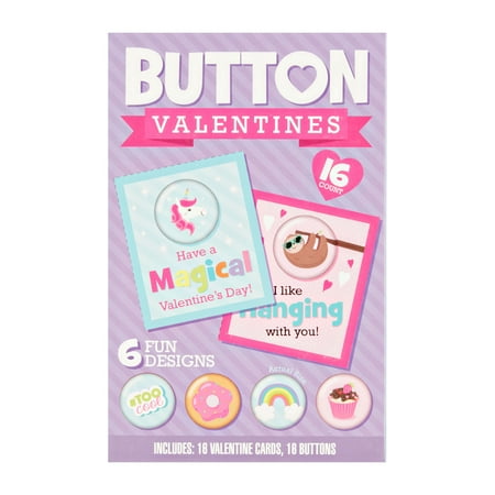 Way To Celebrate Trendy Button Valentine's Day Cards, 16 Count