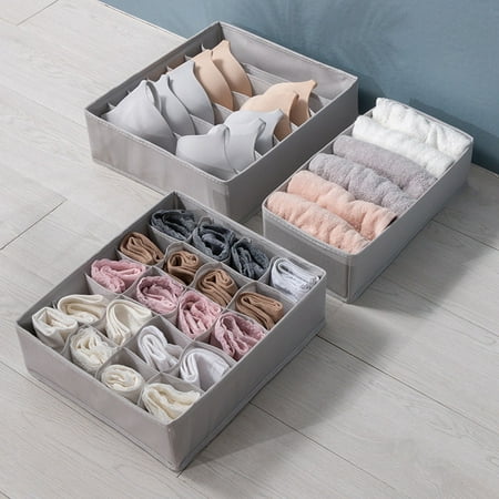 

Drawer Divider 3-Pieces Clothes Drawer Organisers Divider - Foldable Wardrobe Organiser - Underwear Storage Boxes for Bras Clothes-B
