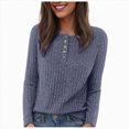 thumbnail image 2 of Towmus Women's V Neck Sweaters Solid Color Long Sleeve Pullover Tops Button Knit Sweater Fashion Daily Tops, 2 of 7