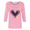 thumbnail image 3 of Mujeres Tres Cuartos de Manga Tops Día de San Valentín Impreso Suelto Cuello Redondo Suéter, Suelto Ajuste Tops para las Mujeres Vestir Fiesta Casual, 3 of 5