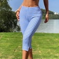 thumbnail image 7 of JULMCOMO Capri Pants for Women Comfy Checkered Pattern Elastic Waist Cropped Pants Casual Summer Lounge Trousers Light Blue S, 7 of 7