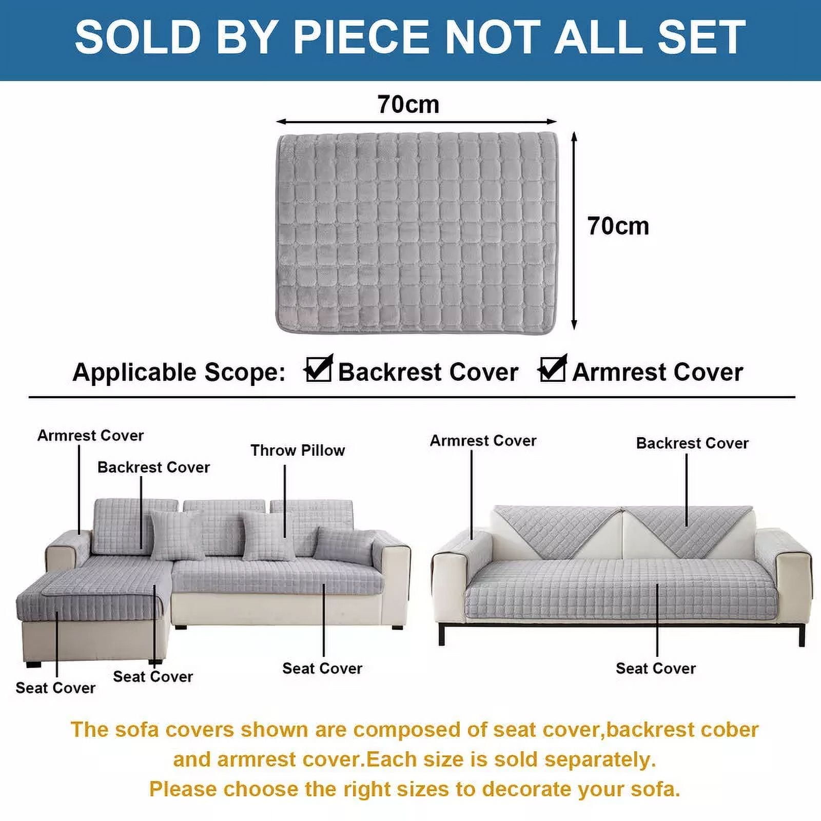 CJC Anti-Slip Sofa Slipcover Sectional Couch Pad for Kids Pets Soft Protection Velvet Sofa Covers for 3 Cushion Couch Loveseat Recliner L Shaped (1 Pcs)