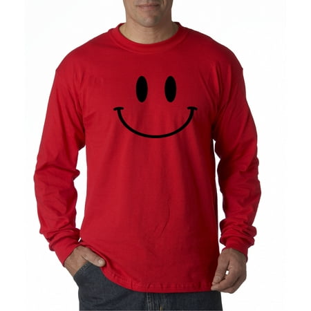 - 849 - Unisex Long-Sleeve T-Shirt Smiley Face Emoticon Emoji Happy Smile Large Red