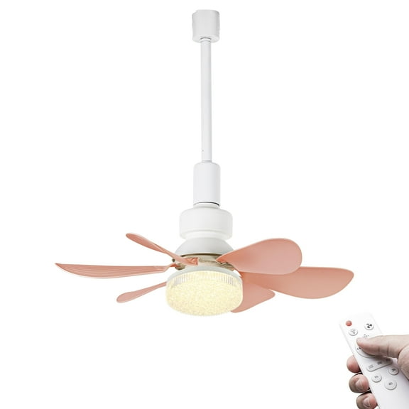 KAYYELAMP Crystal Shade H-Type Track Lighting/Fan Remote Dimmable Adjusted Wind Power Pink Fan Blade Modern Design For Living Room Bedroom Kitchen Indoor Plants