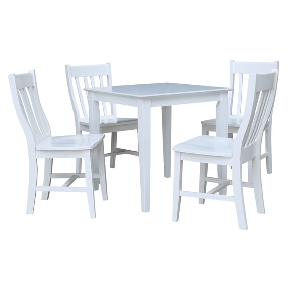 Pemberly Row 30" x 30" Solid Wood Dining Table with 4 Chairs in White - 5 Pc Set