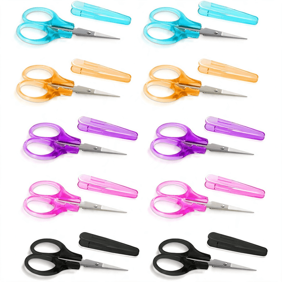 EXLEAF 10 Pcs Small Scissors All Purpose,Stainless Steel Sharp Mini Detail Craft Scissors with Protective Cover for Embroidery,Paper Cutting,Sewing,Knitting,Crafting,3.5"