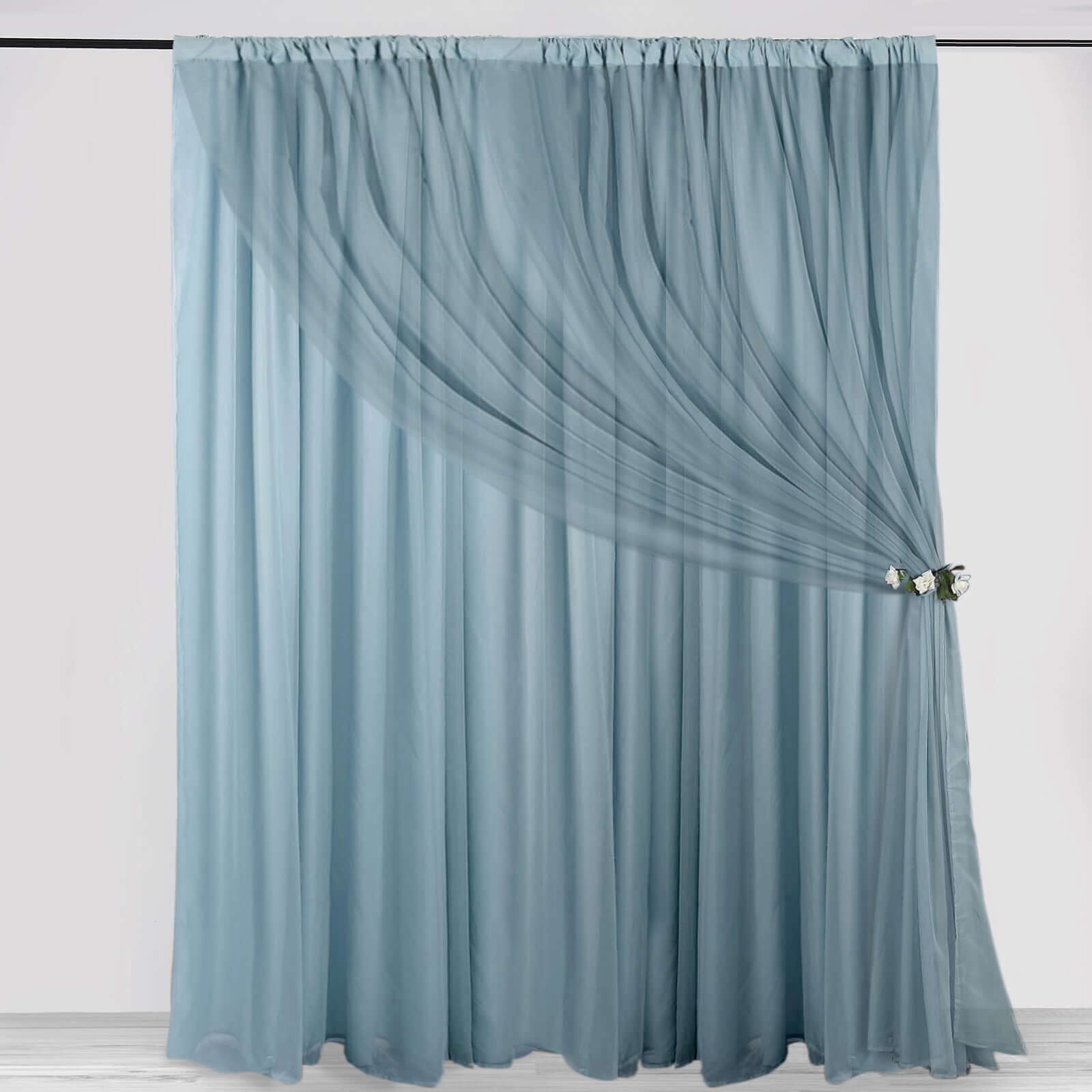 Efavormart 10ftx10ft Dusty Blue Dual Layered Polyester Sheer Chiffon Backdrop Curtains With Rod Pockets