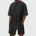 thumbnail image 4 of Zimjoy Men's Two Piece Summer Set Vintage Acid Wash Cotton Short Set Crew Neck Half Sleeve T-Shirts and Baggy Shorts Black S, 4 of 7