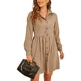 thumbnail image 4 of UKAP Lady Corduroy A Line Buttons Down Collar Flared Dress Long Sleeve Business Blouse Swing Midi Dresses for Women, 4 of 5