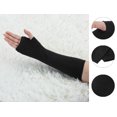 thumbnail image 2 of Señoras invierno sin dedos pulgar agujero calentador de manos estiramiento fiesta codo guantes largos de punto Negro One Size, 2 of 6
