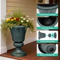 thumbnail image 3 of OSM 20" Plastic Urn Planters Set of 2, Vintage Decorative Outdoor Indoor Garden Patio Front Porch Flower Pots, Weatherproof Roman Style Decor (Antique Green), 3 of 9