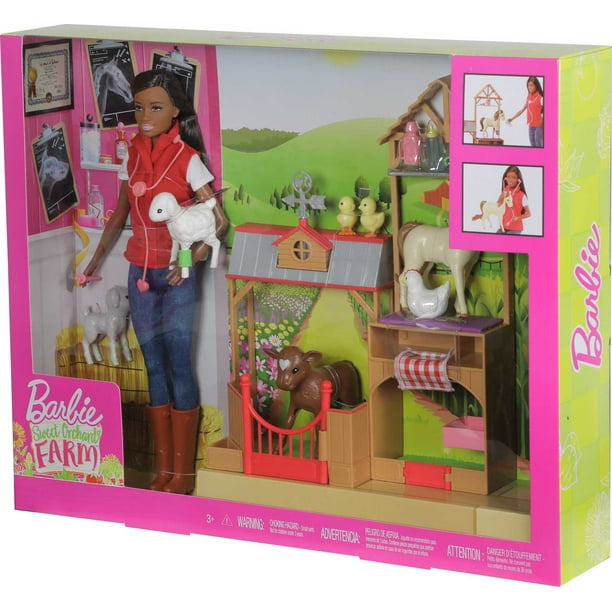 Barbie Sweet Orchard Farm Doll Playset Brunette Doll with Barn Frame 7 Animals 10 Acceessories Walmart Business Supplies