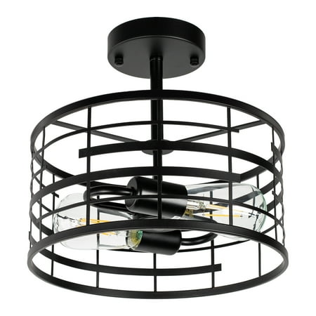 

Briignite 2-Light Black Cage Semi Flush Mount Industrial Lighting for Hallway Bedroom Kitchen Foyer Living Room Dining Room