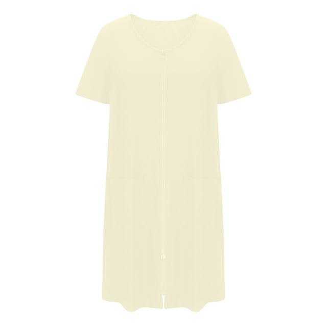 Kaemgyyd Robes à Fermeture Éclair pour Femmes Été Manches Courtes Col Rond Peignoirs Courts Légers Doux avec Poches