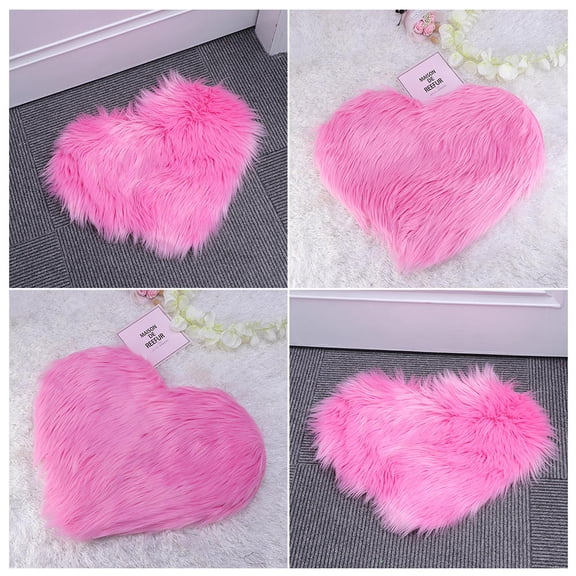 LEORX Heart Shaped Rug Faux Pink Plush Carpet 1Pack