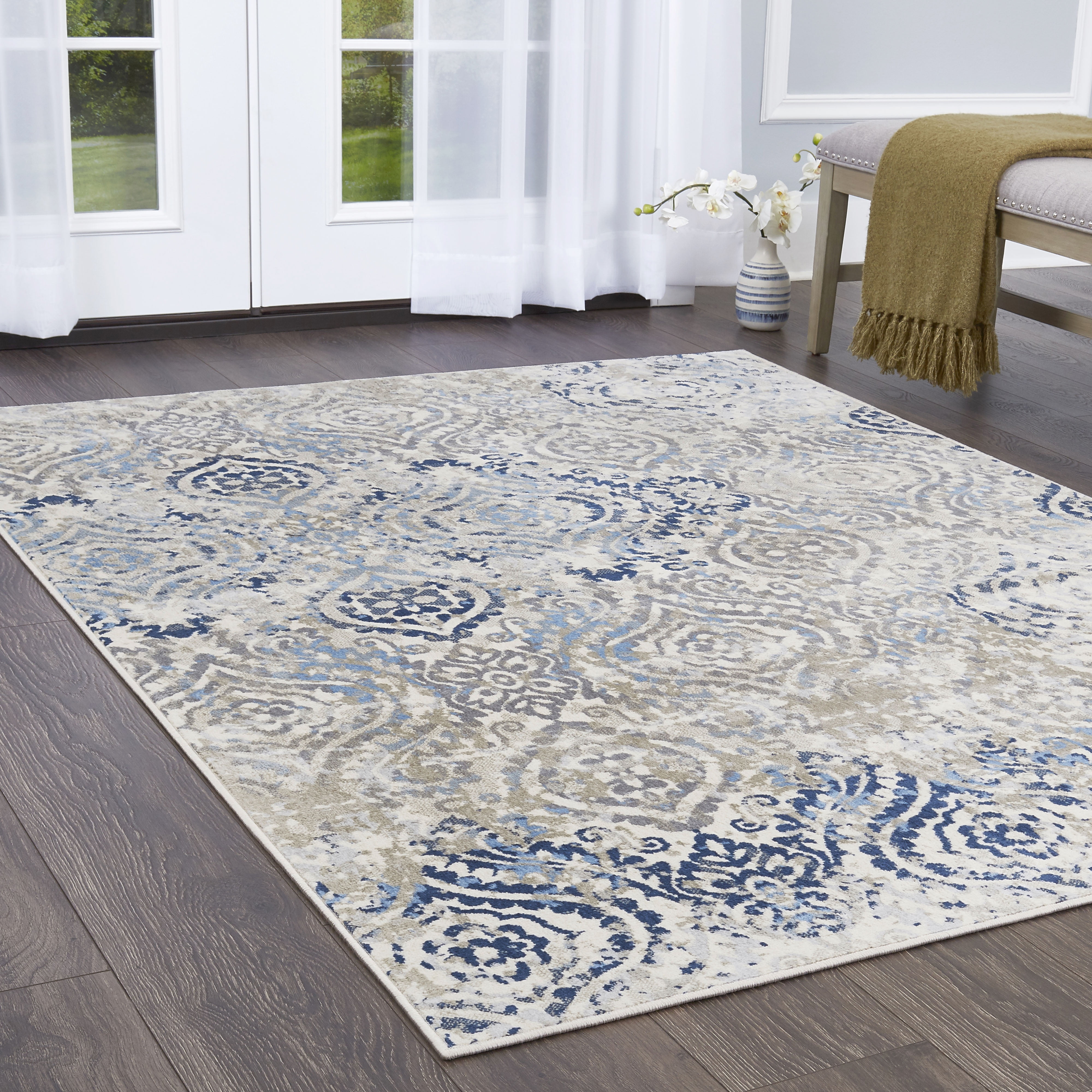 Home Dynamix Melrose Audrey Ogee Area Rug, Ivory Blue, 5'2"x7'2"