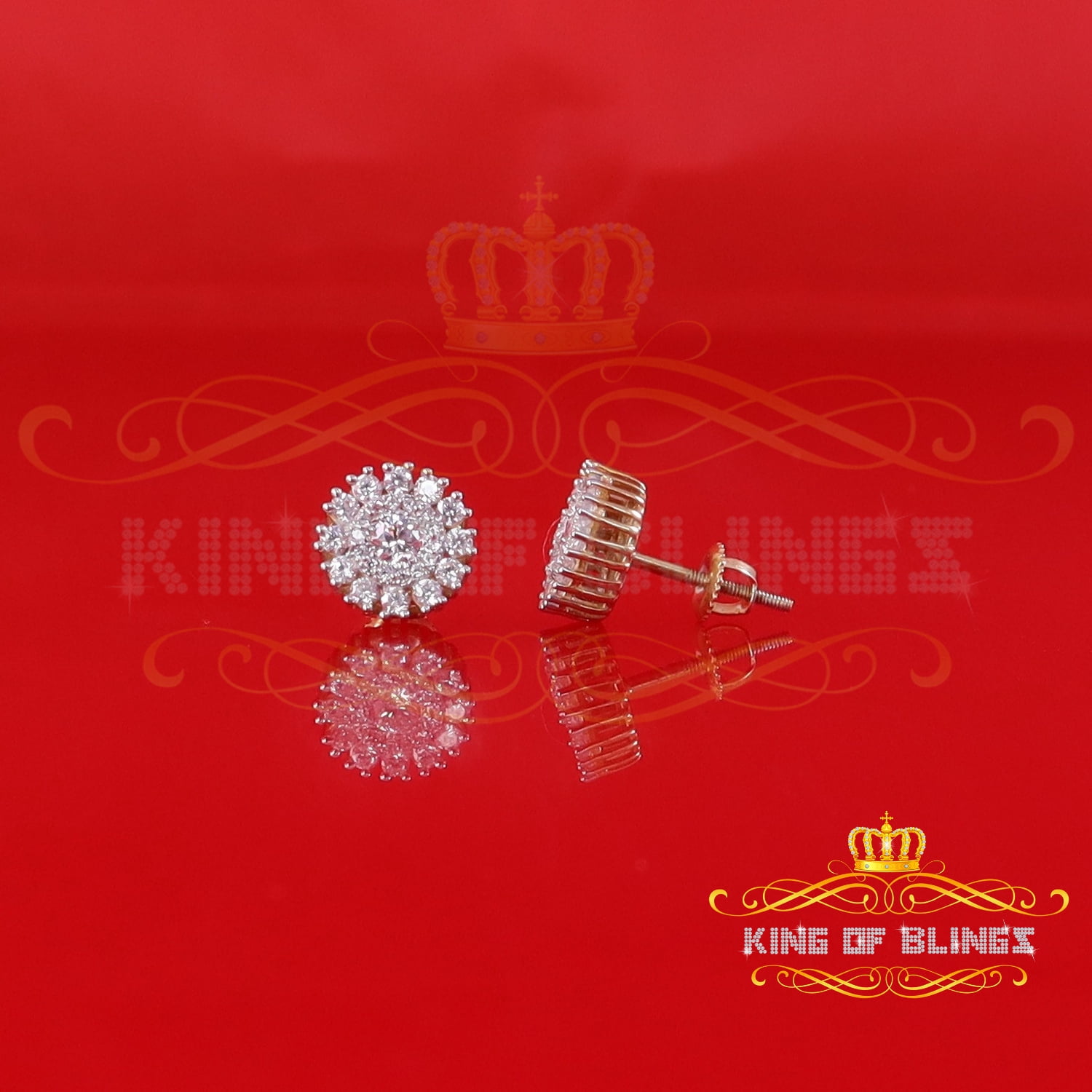 King of Bling's 1.00ct VVS 'D' Moissanite Men's/Womens 925 Silver Yellow Floral Stud Earrings