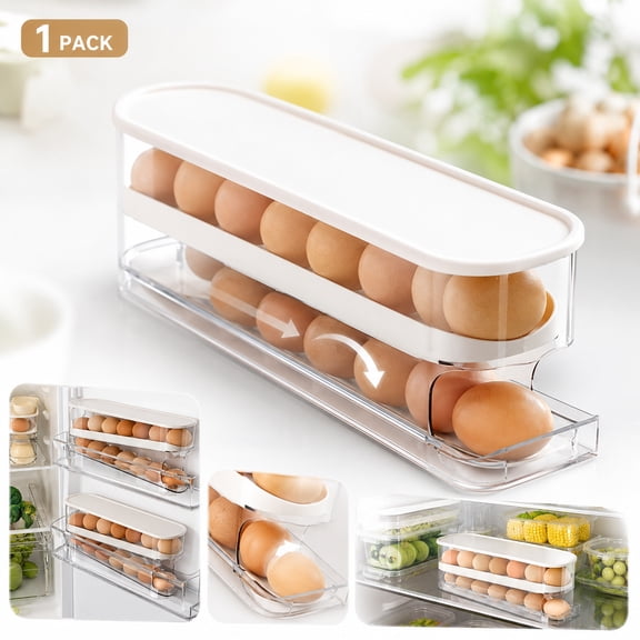 Auto Rolling Fridge Egg Organizer, Space Saving Eggs Dispenser for Refrigerator Storager, Home Egg Holder, 1 pack