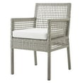 thumbnail image 2 of Contemporary Modern Urban Designer Outdoor Patio Balcony Garden Furniture Side Dining Armchair Chair, Set of Four, Fabric Rattan Wicker, Grey Gray White, 2 of 6