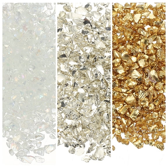 3 Colors Crushed Glass Chips, 1-3mm Irregular Glitter 31g, Silver & Gold & Clear