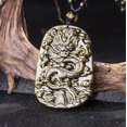 thumbnail image 4 of EOEMY Natural Gemstone Gold Obsidian Dragon Necklace Amulet Pendant With Bead Chain, 4 of 9