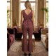 thumbnail image 3 of Conjunto para Mujer 2 Piezas Blusa Peplum con Escote y Pantalón Acampanado Set Casual Estampado Cuadros, 3 of 5