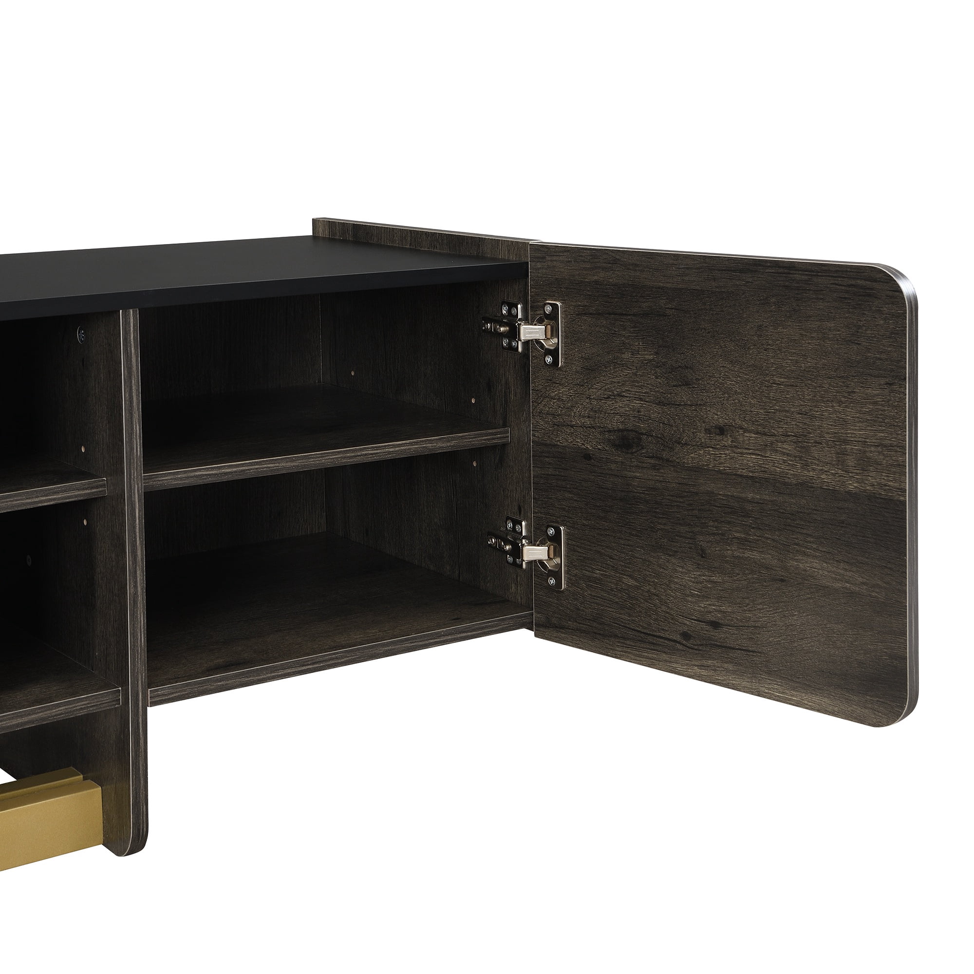 PORKISS Modern TV Stand for TVs up to 70 Inches, Wood TV Console with Gold Metal Base, Media Console Cabinet with Drawer & Adjustable Shelves, for Living Room, Black