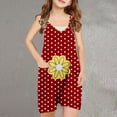 thumbnail image 2 of Odeerbi 5-13 Years Kids Girls Summer Jumpsuit Dots Flower Print Camisole Romper Casual Breathable Comfortable Suspender Overalls Bib Overall Shorts with Pockets, 2 of 5