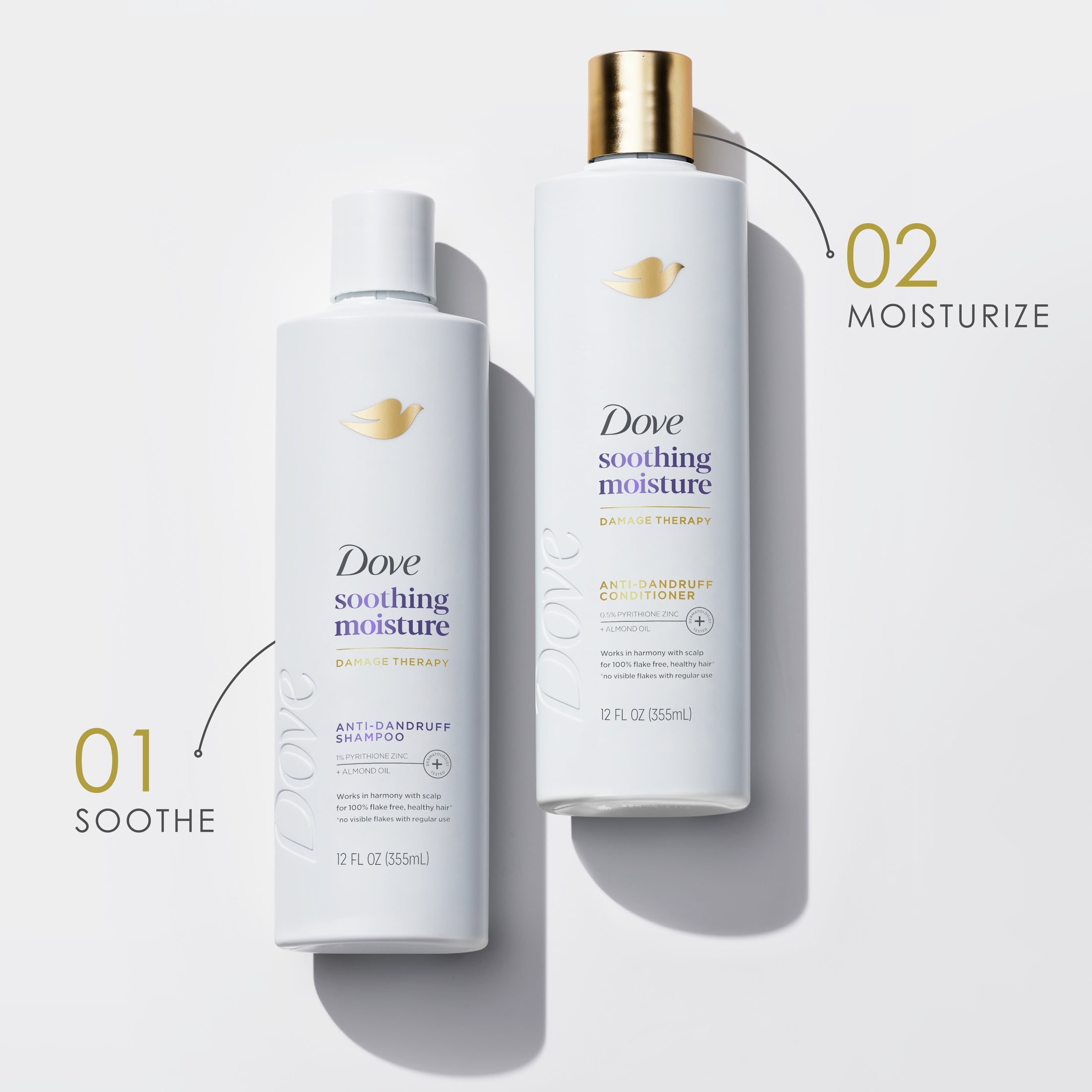 Dove Damage Therapy Derma Shampoo for Flaky Scalp Soothing Moisture with Pyrithione Zinc & Almond Oil, 12 oz