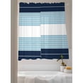 thumbnail image 3 of Sheer Curtains 63 Inch Length 2 Panels Set for Bedroom, Navy Blue Aqua Stripe Semi Sheer Curtains for Windows, Modern Art Horizontal Striped Voile Window Treatments Rod Pocket Curtain, 3 of 7